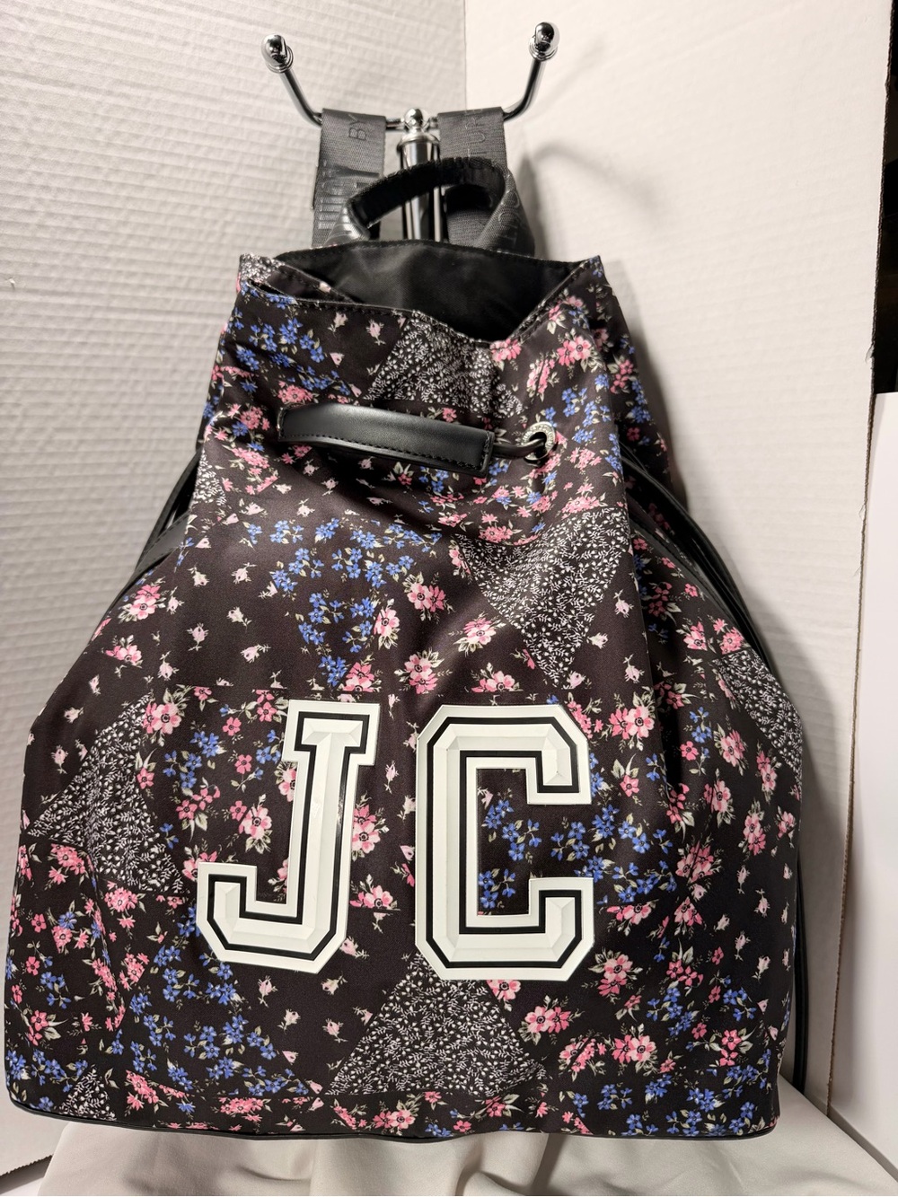 Juicy Couture Varsity Patch Floral Drawstring Backpack
